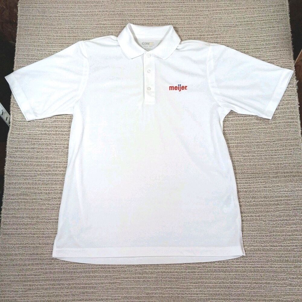 core 365 meijer employee uniform short sleeve polo shirt white medium Mens Work